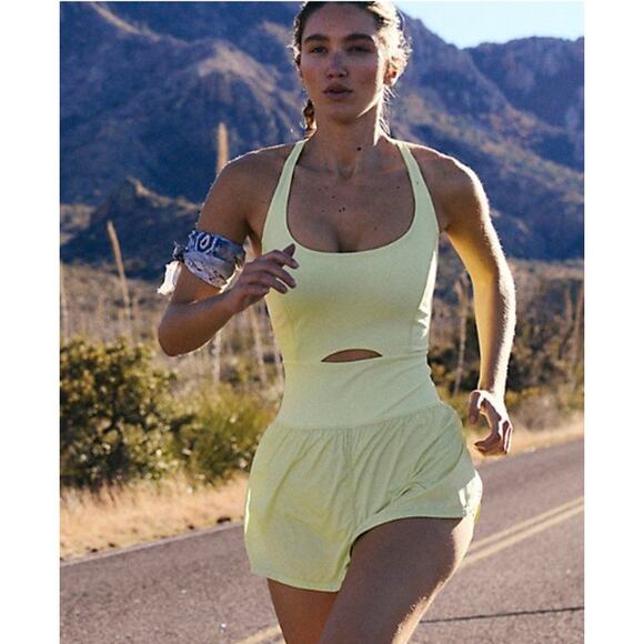 NWT Free People X FP Movement Righteous Crossback Strap Runsie Sour Citrus - Picture 2 of 7